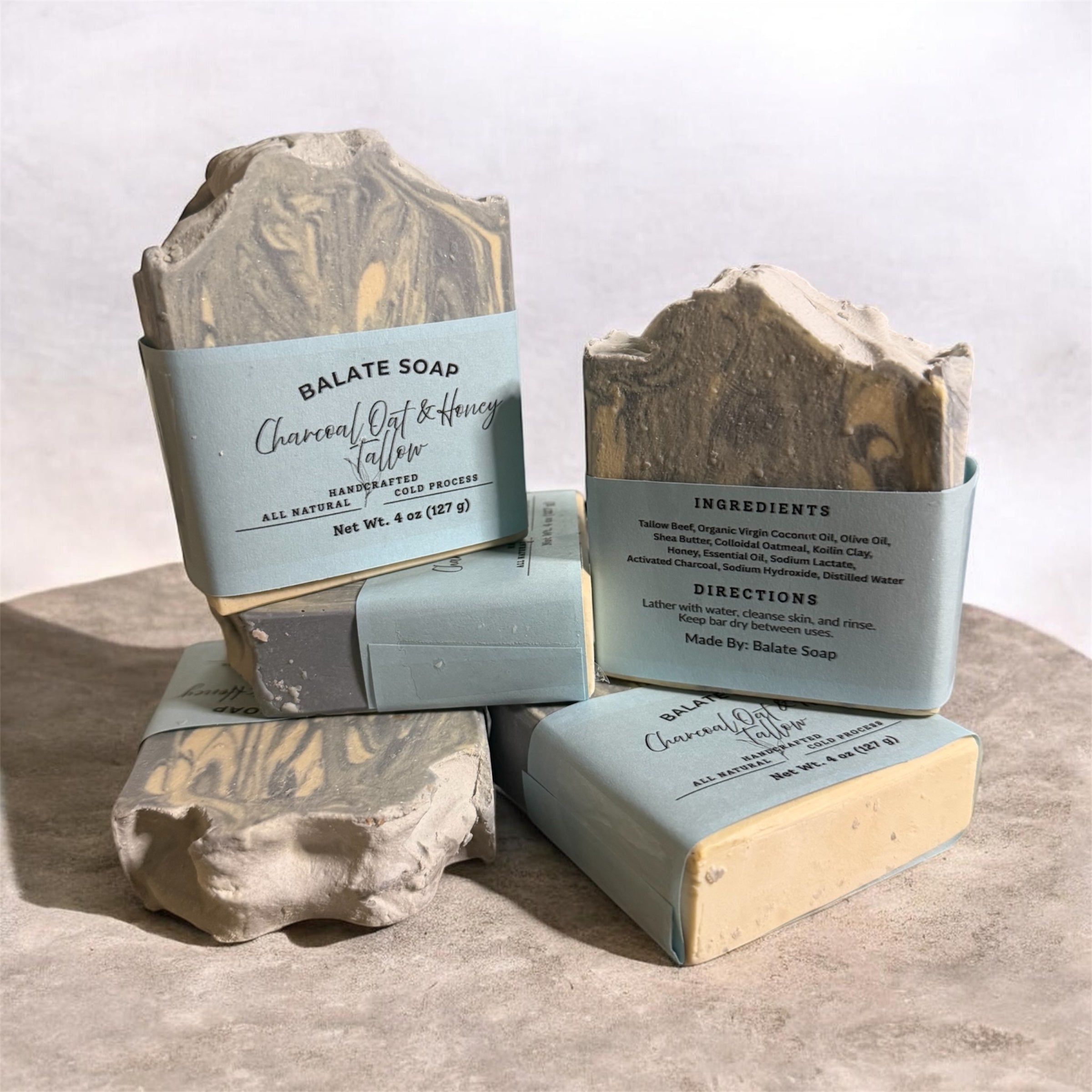 Charcoal Oats & Honey Tallow – Natural Nourishing Bar Set (Pack of 5)